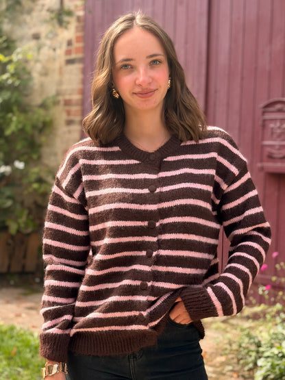 Gilet à rayures - marron et rose