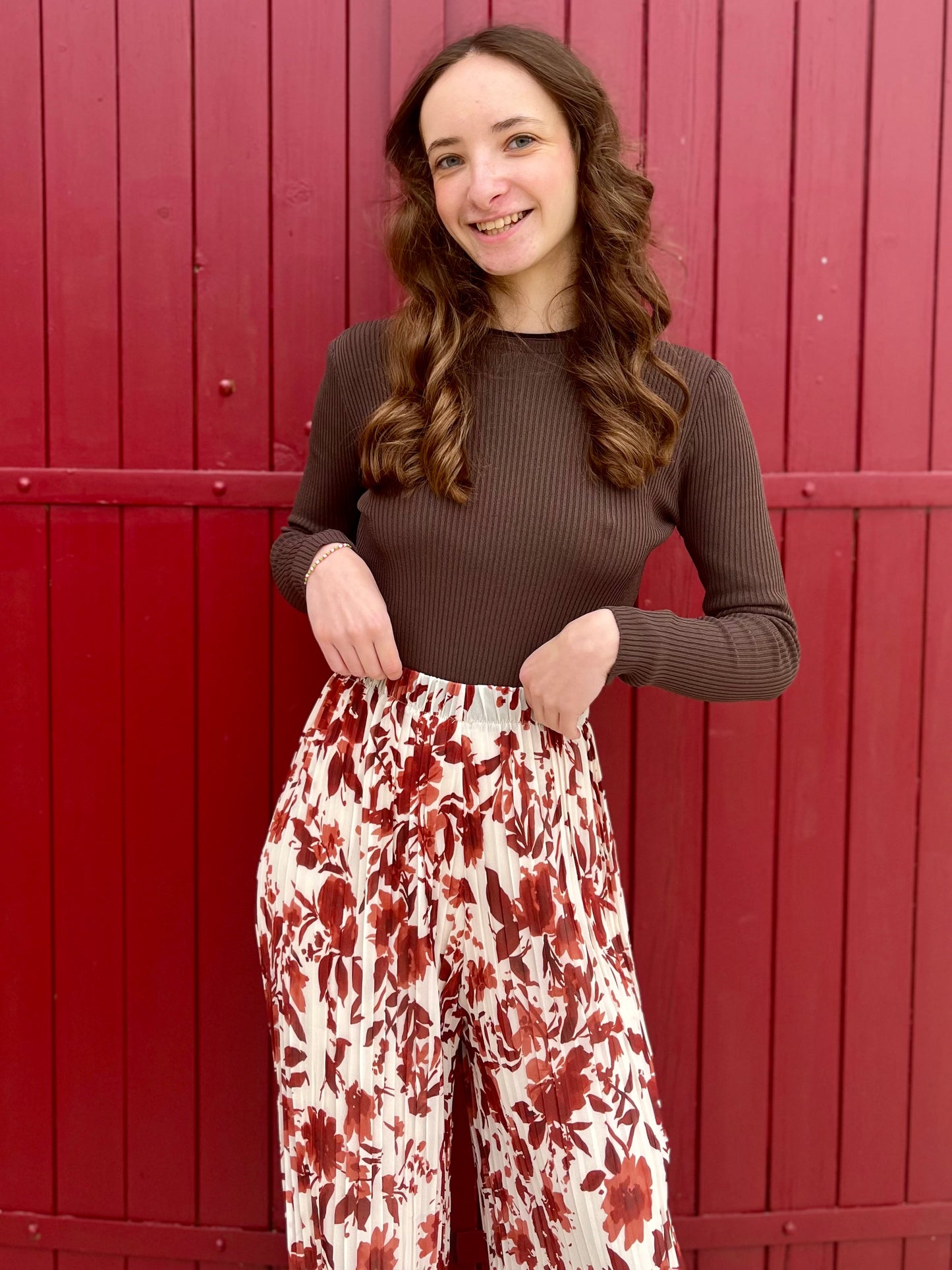 Pantalon plissé motifs - rouille