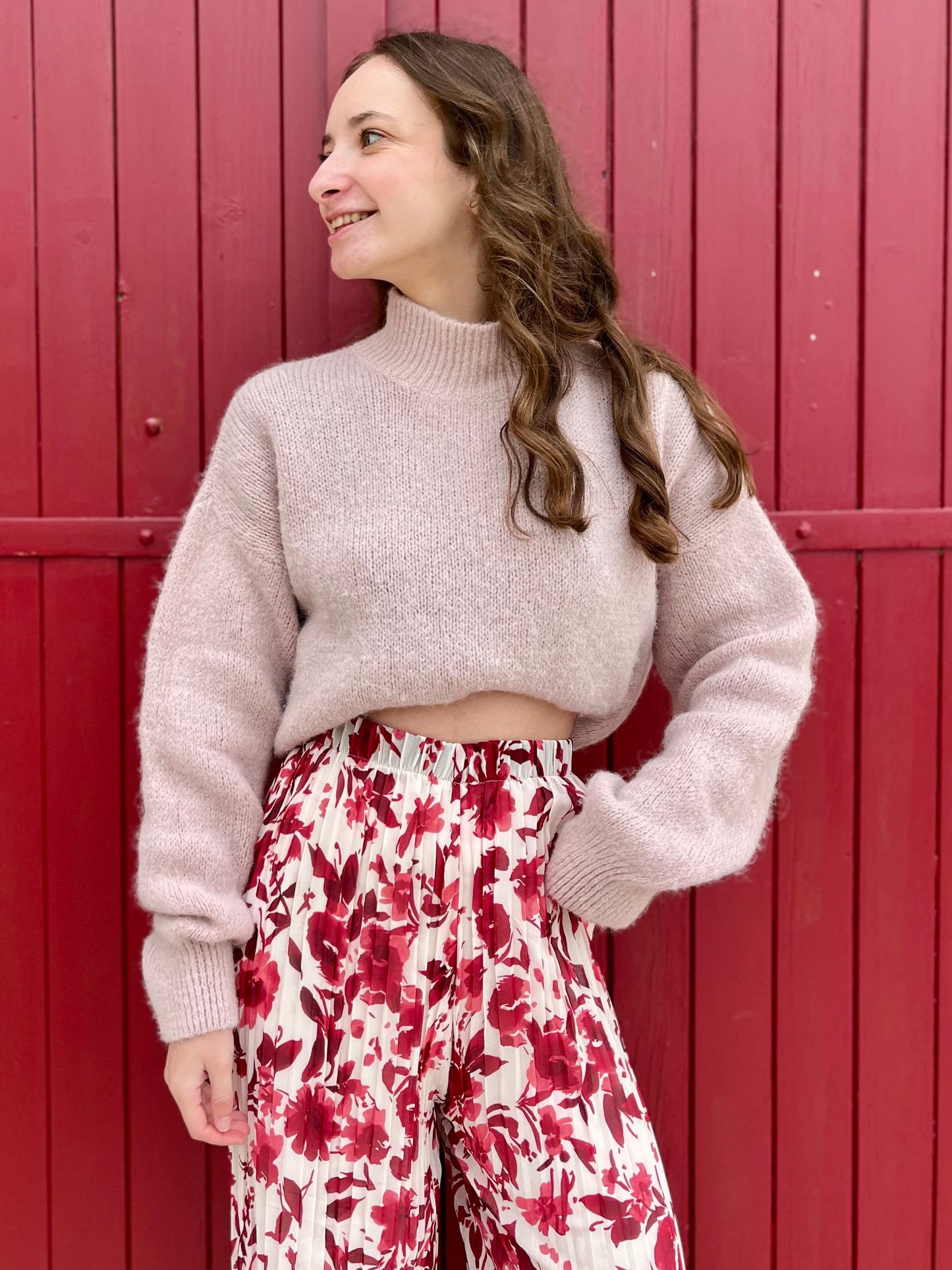 Pantalon plissé motifs - bordeaux