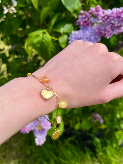 Bracelet fin pierres naturelles - orange et jaune