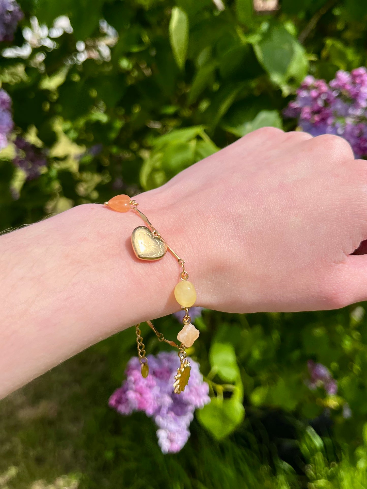 Bracelet fin pierres naturelles - orange et jaune