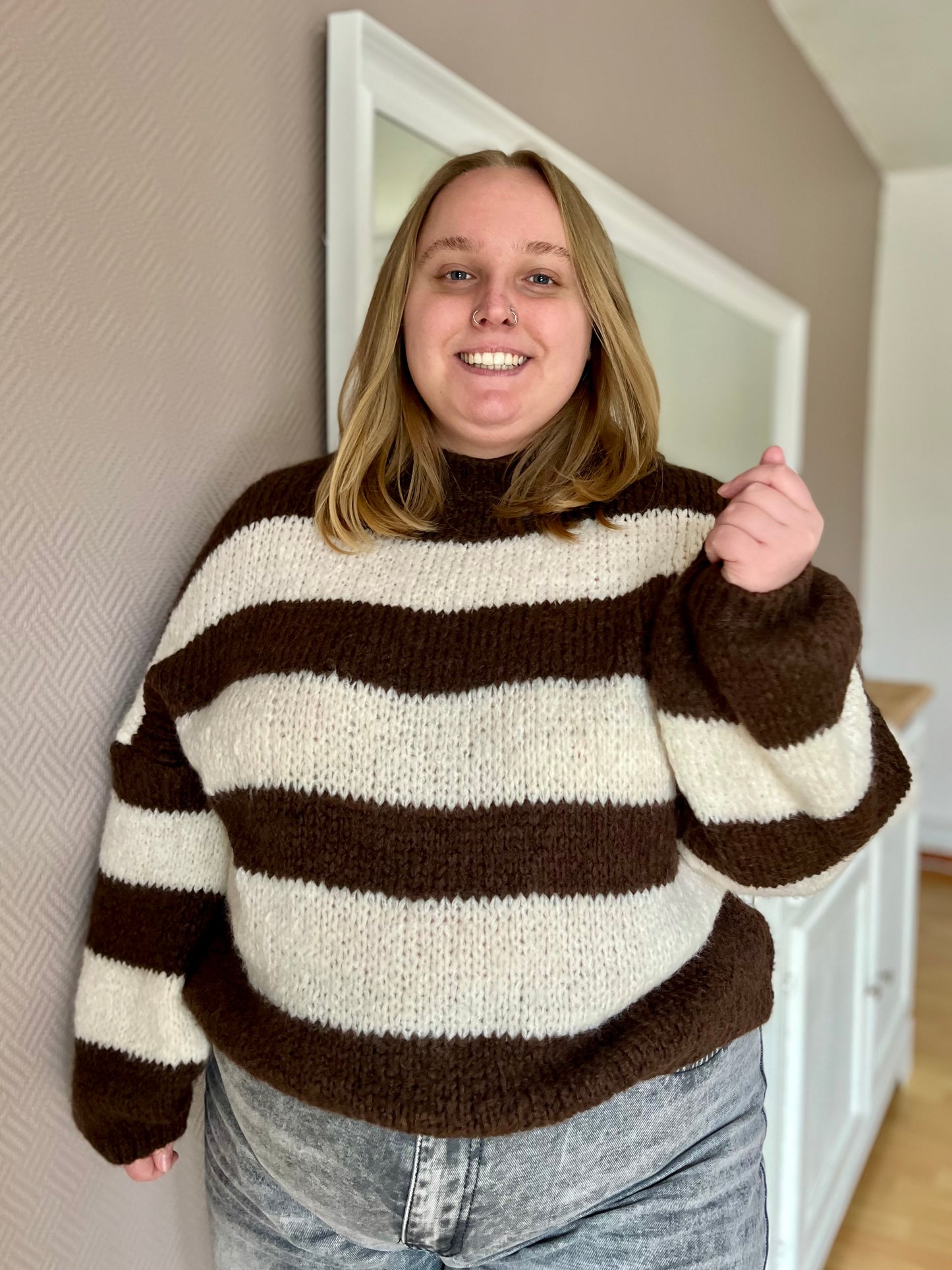 Pull à rayures - marron