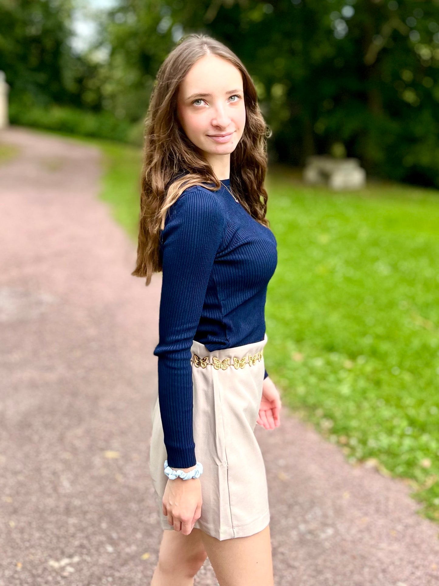 Top maille col rond - bleu marine