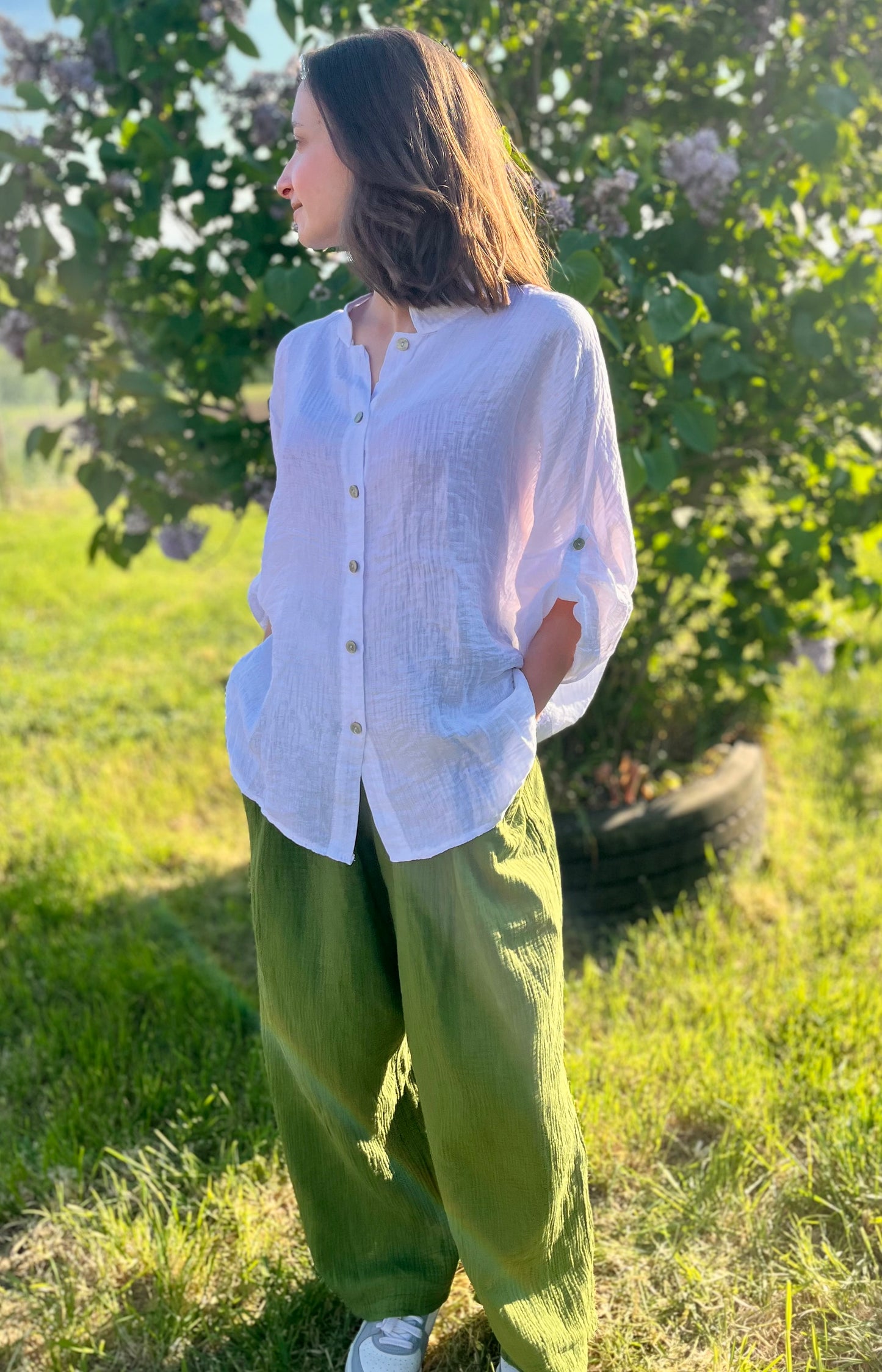 Pantalon gaze de coton - vert olive
