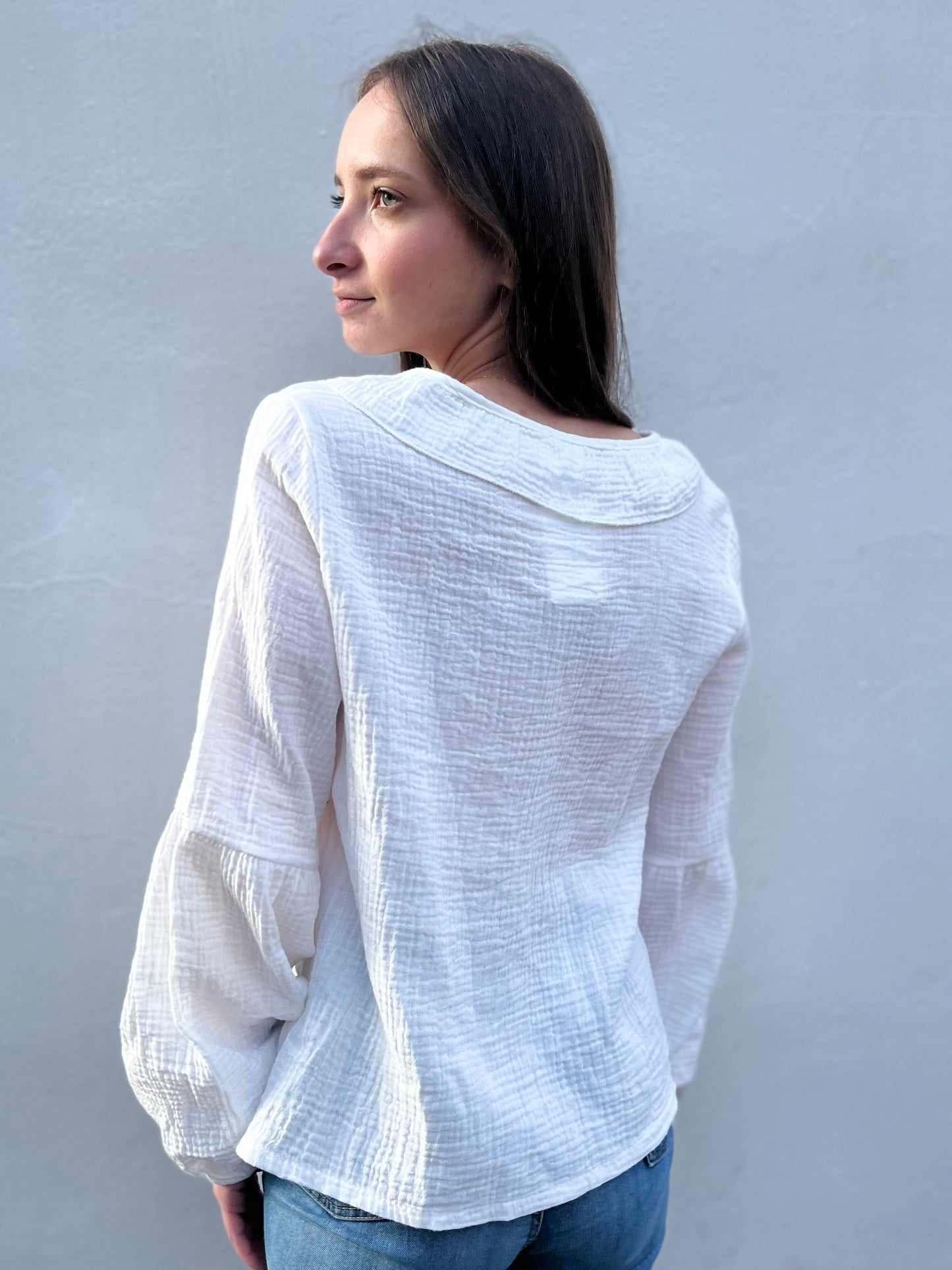 Blouse à noeud en coton - blanc