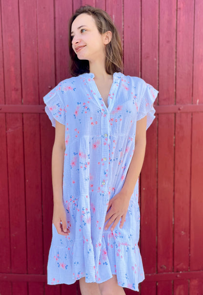 Robe fleurie gaze de coton - blanc