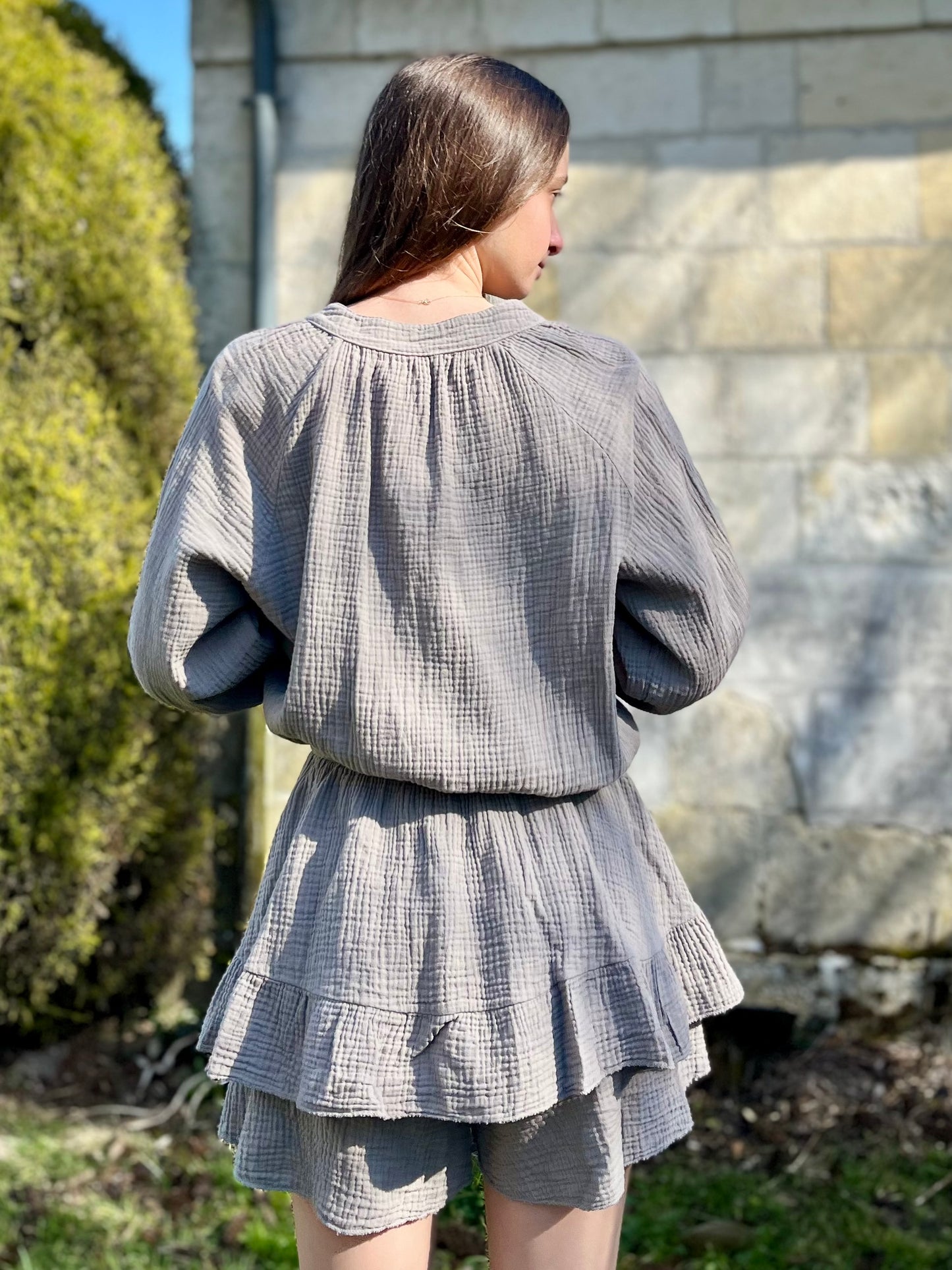 Combishort en gaze de coton - taupe