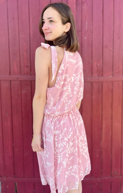 Robe fleurs avec noeud - rose