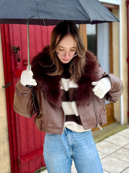 Manteau similicuir fourrure - marron