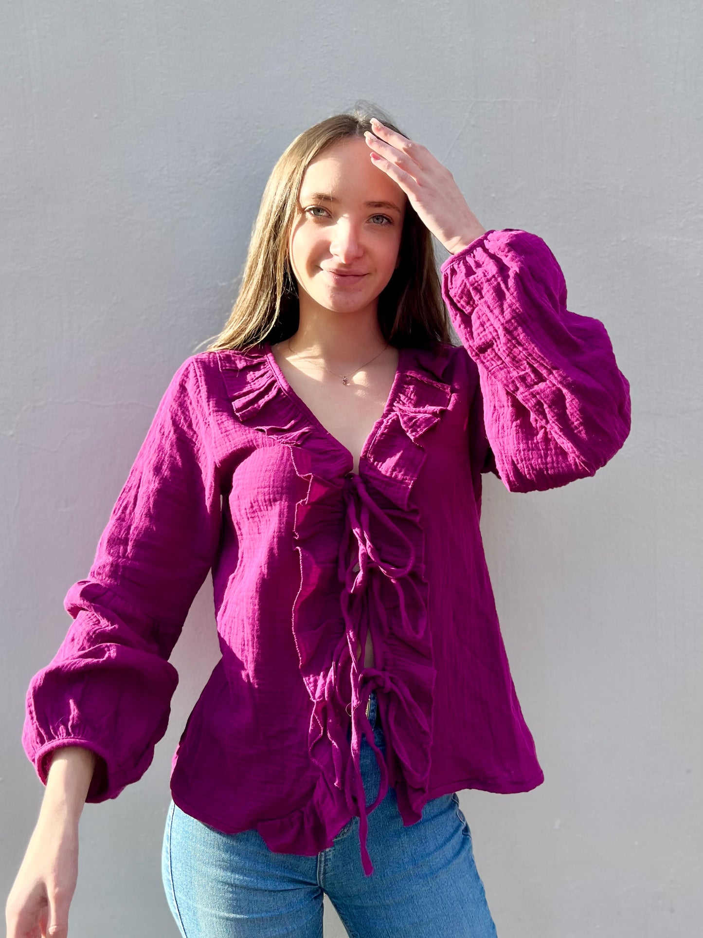 Blouse à noeud en coton - mauve