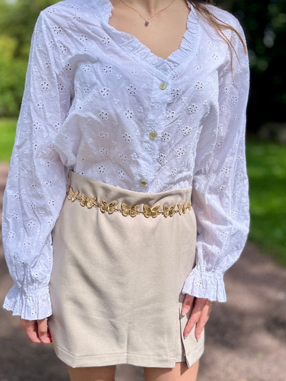 Blouse broderie 100% coton - blanc