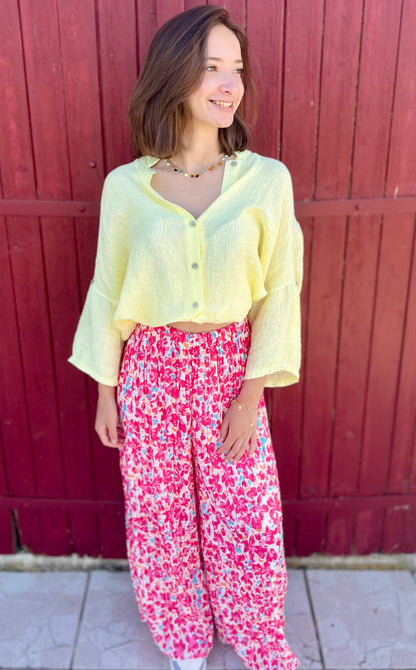 Pantalon plissé à motifs - rose fuchsia