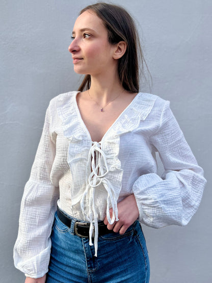 Blouse à noeud en coton - blanc