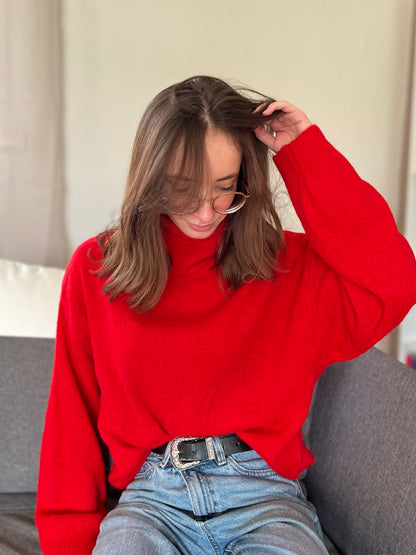Pull col roulé - rouge