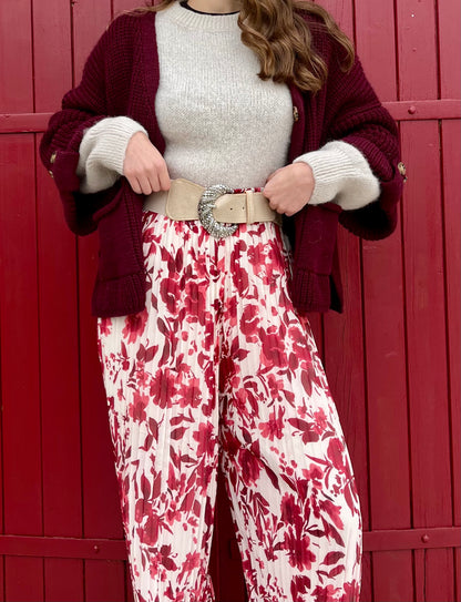 Pantalon plissé motifs - bordeaux