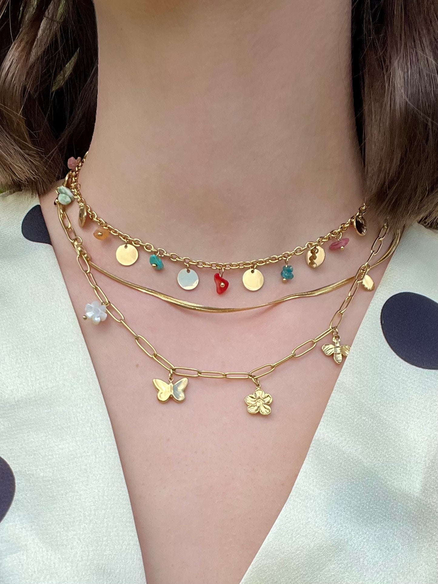 Collier 2 rangs papillon - or