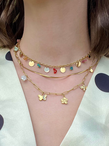 Collier 2 rangs papillon - or
