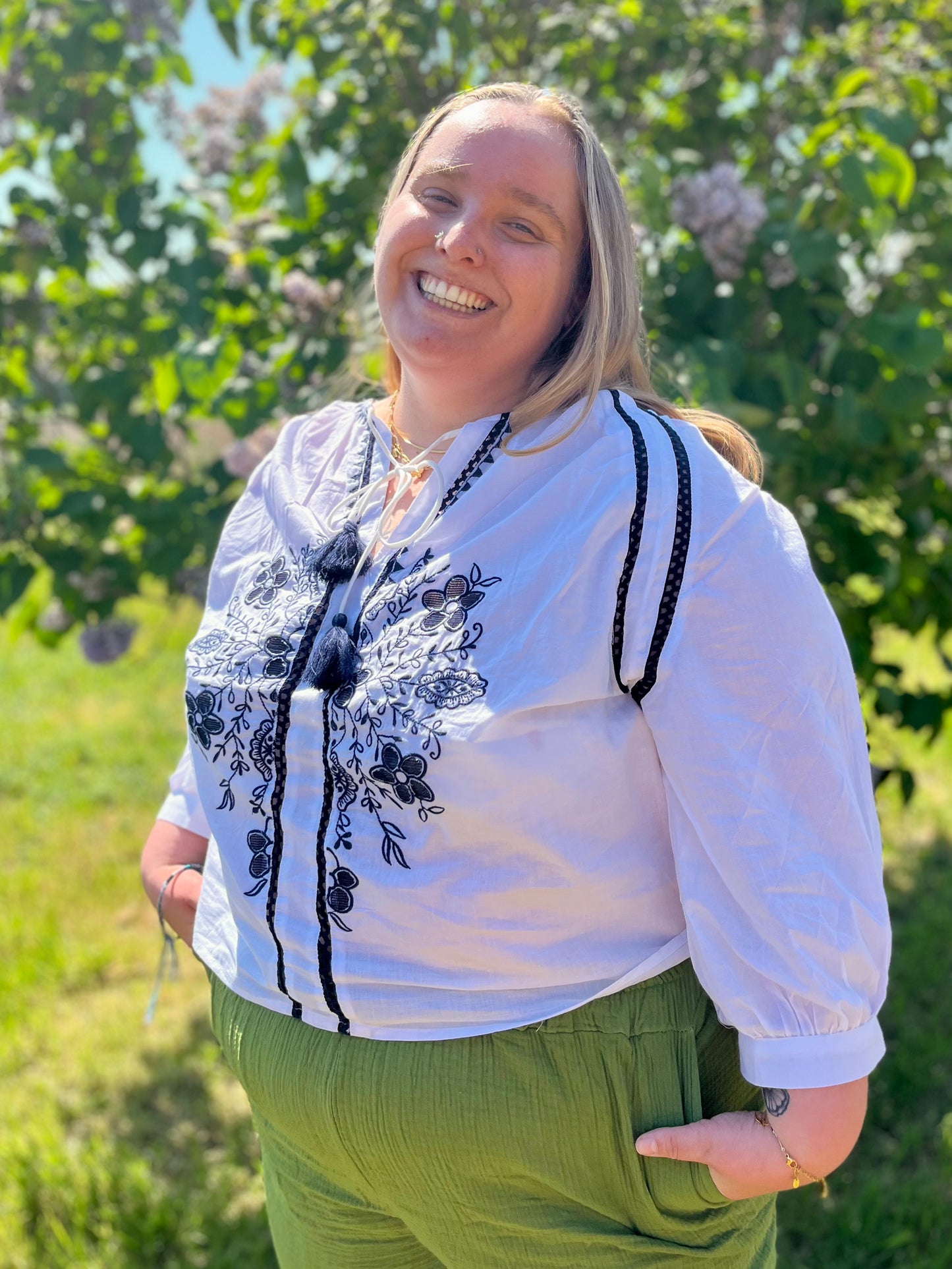 Blouse brodé - bleu marine