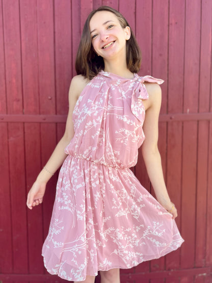 Robe fleurs avec noeud - rose
