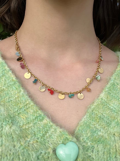 Collier pierres naturelles et pastilles rondes - multicolore
