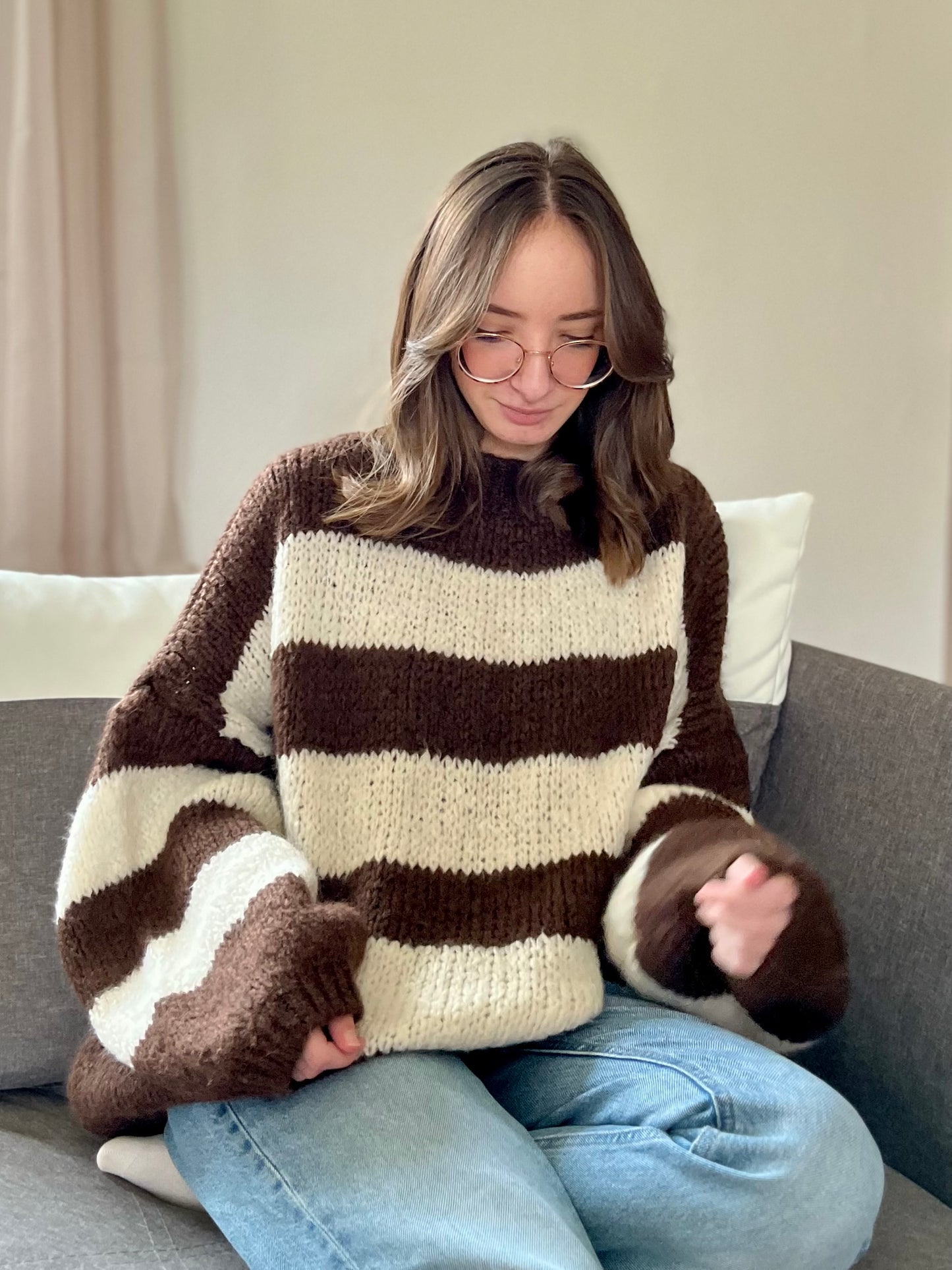 Pull à rayures - marron