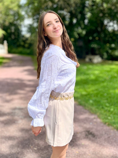 Blouse broderie 100% coton - blanc