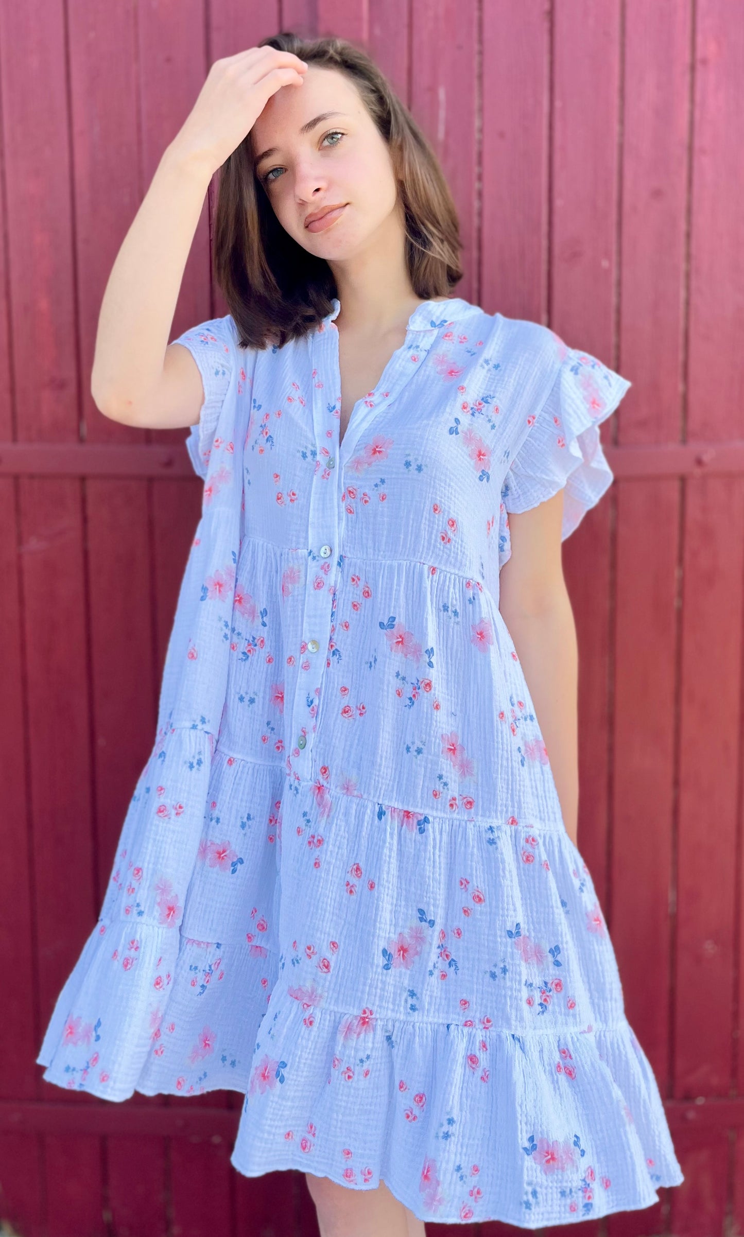 Robe fleurie gaze de coton - blanc