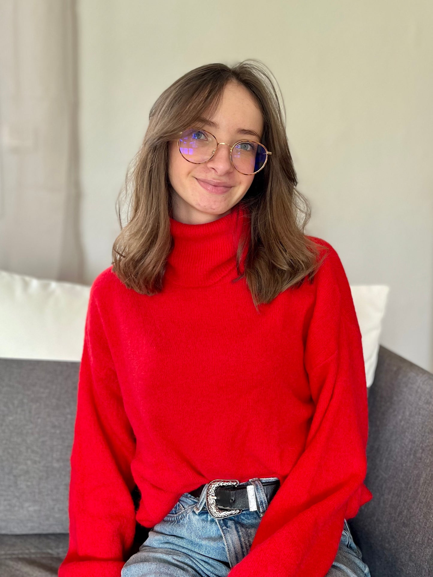 Pull col roulé - rouge