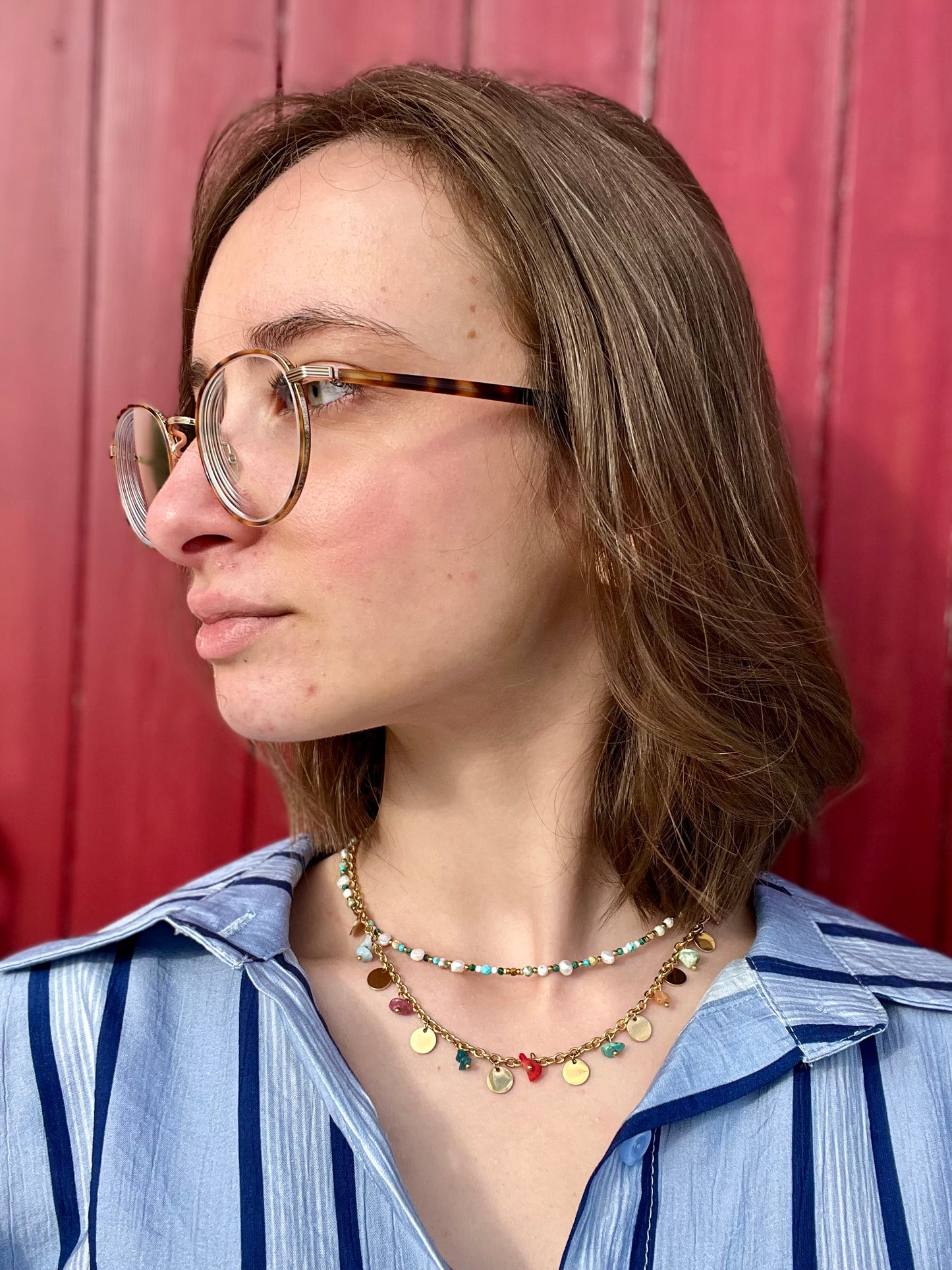 Collier ras de cou pierres naturelles - bleu￼