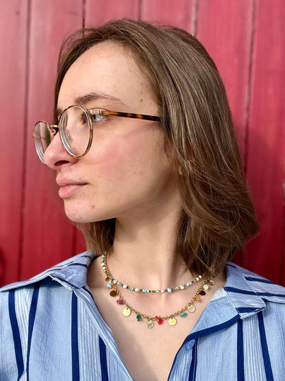 Collier ras de cou pierres naturelles - bleu￼