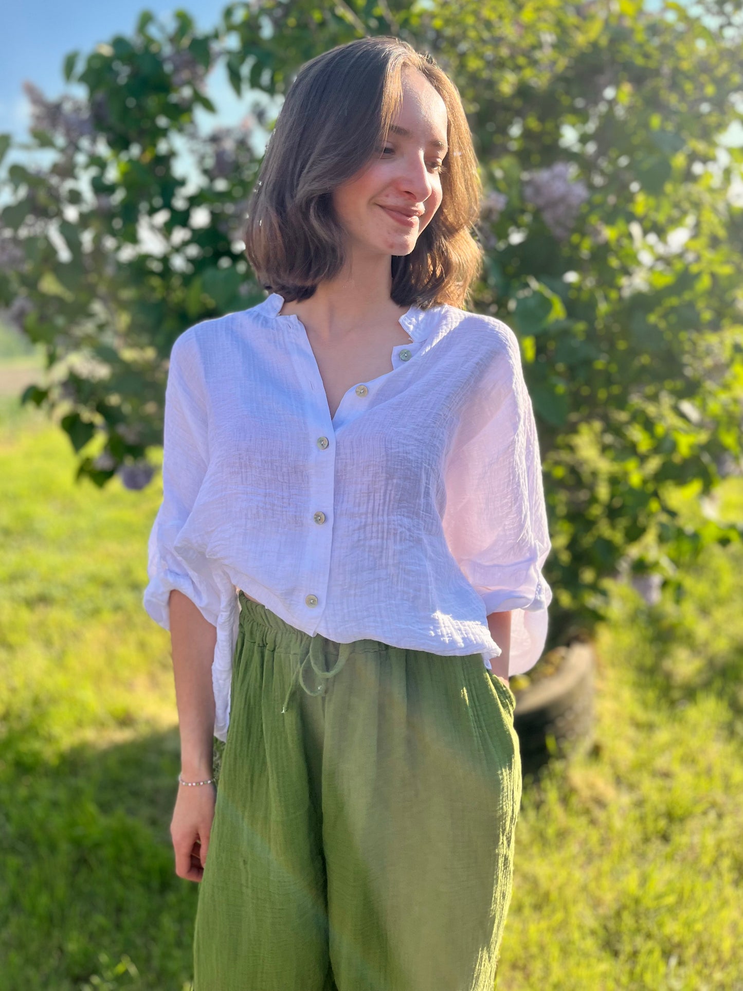 Pantalon gaze de coton - vert olive