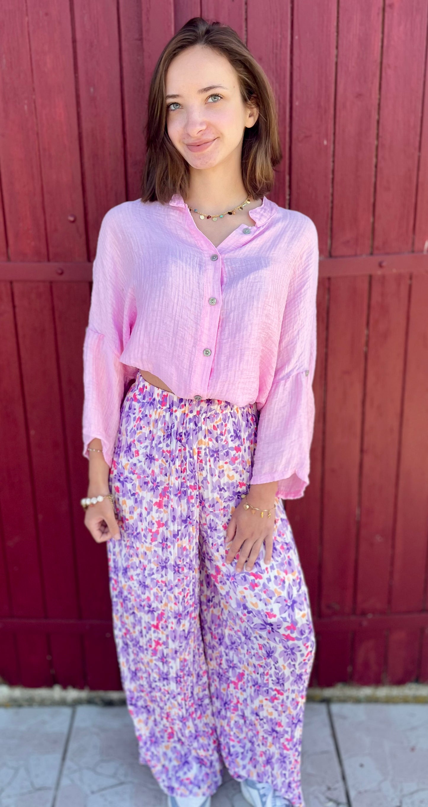 Pantalon plissé à motifs - lilas