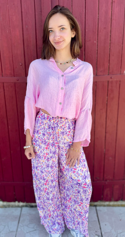 Pantalon plissé à motifs - lilas