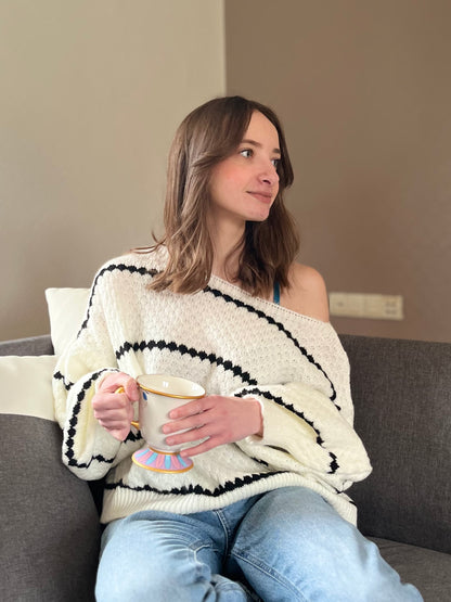 Pull col bateau - blanc et noir