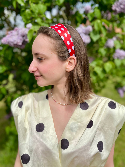 Serre tête à pois - rouge et blanc