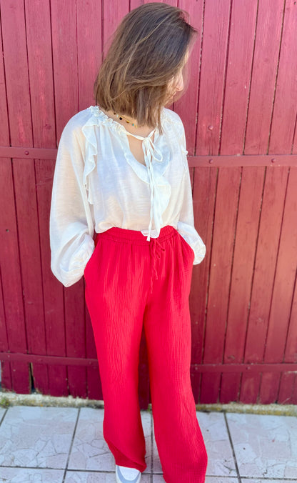 Pantalon gaze de coton - rouge