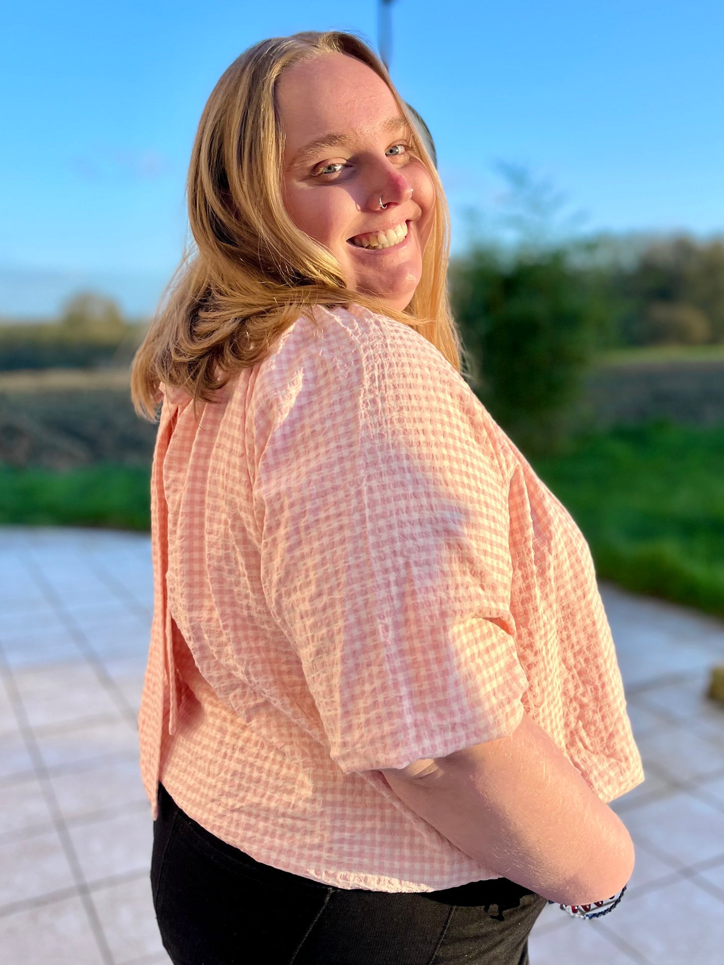 Blouse vichy - rose et blanc