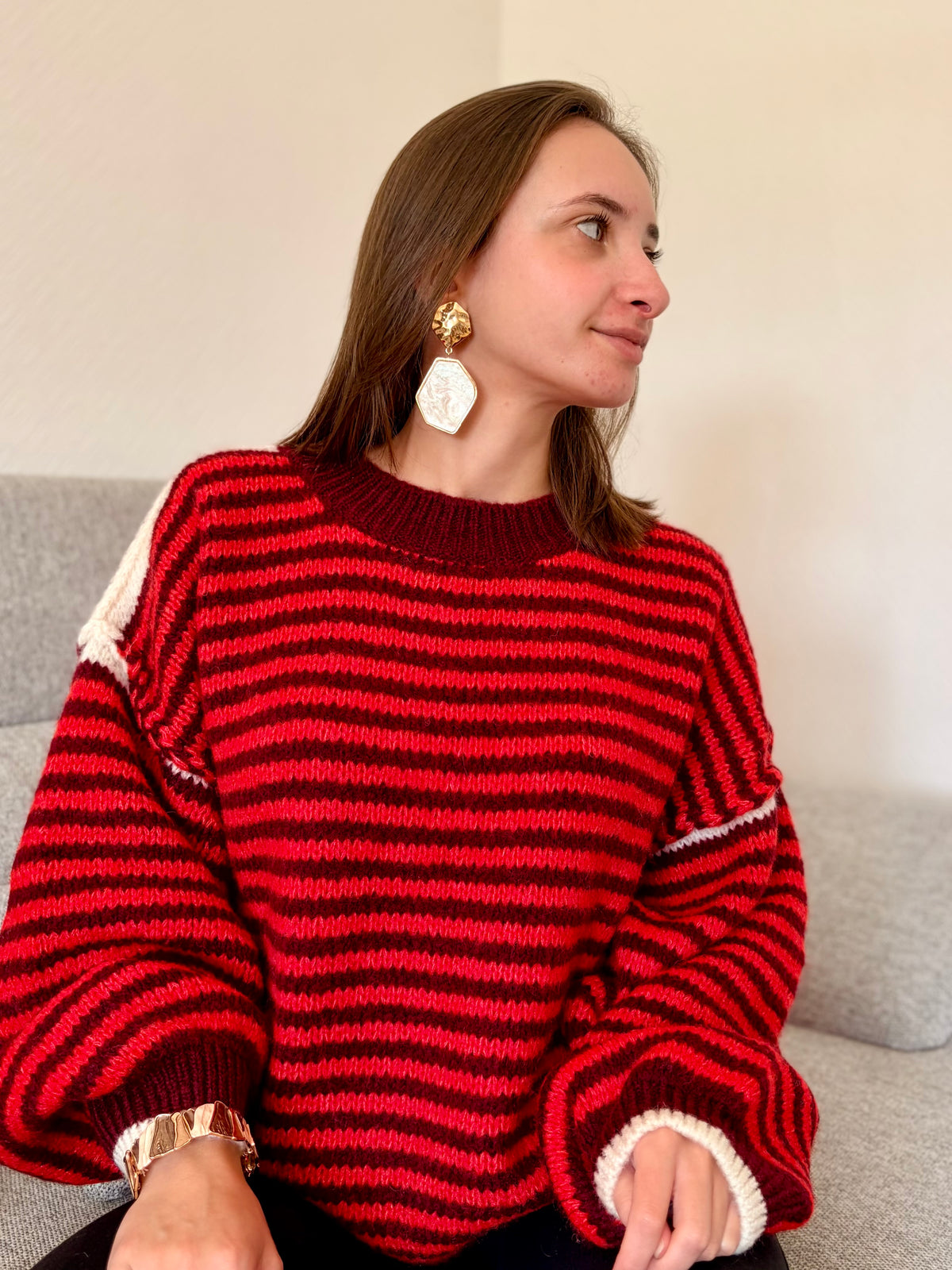 Pull à rayures - rouge
