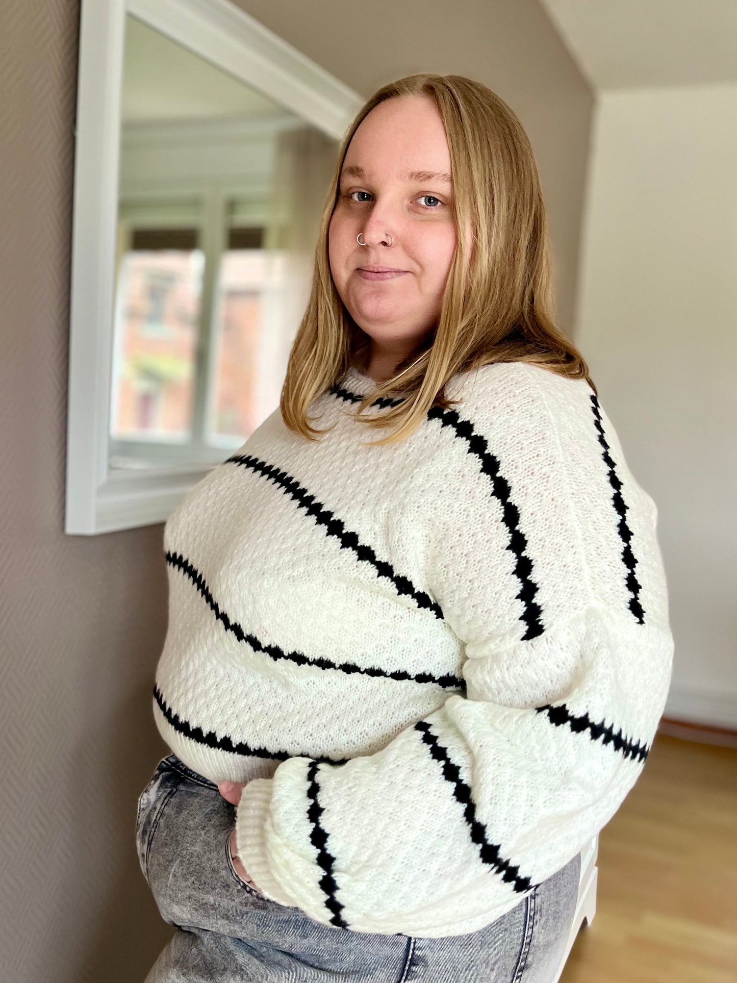 Pull col bateau - blanc et noir