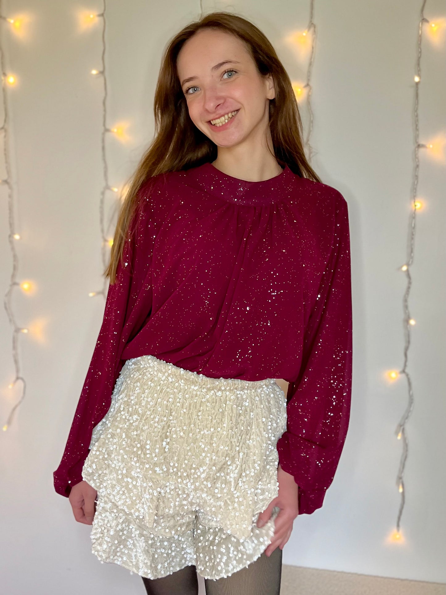 Jupe short à paillettes - beige