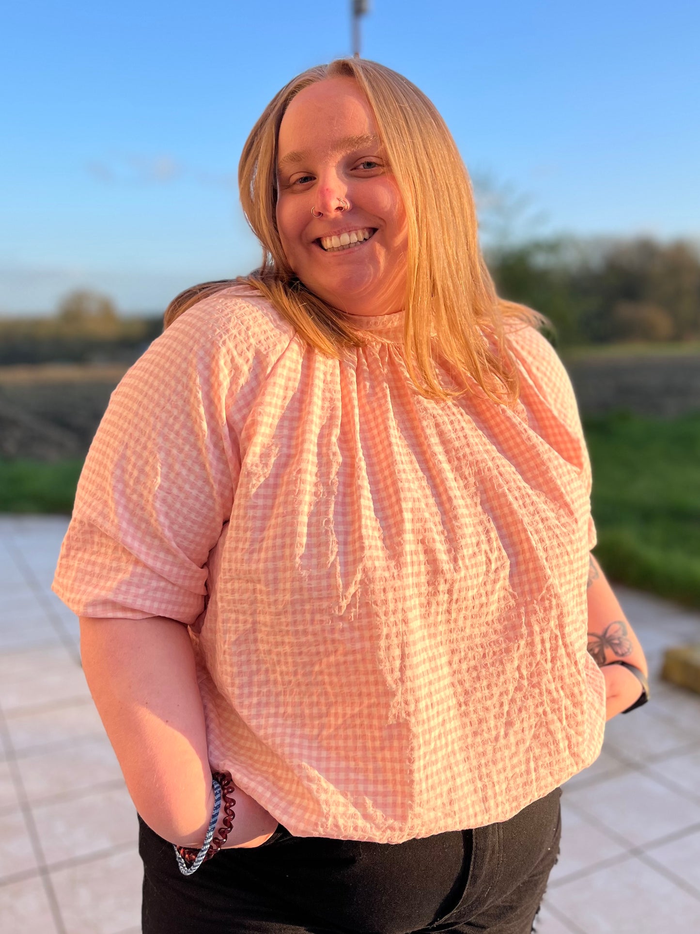 Blouse vichy - rose et blanc