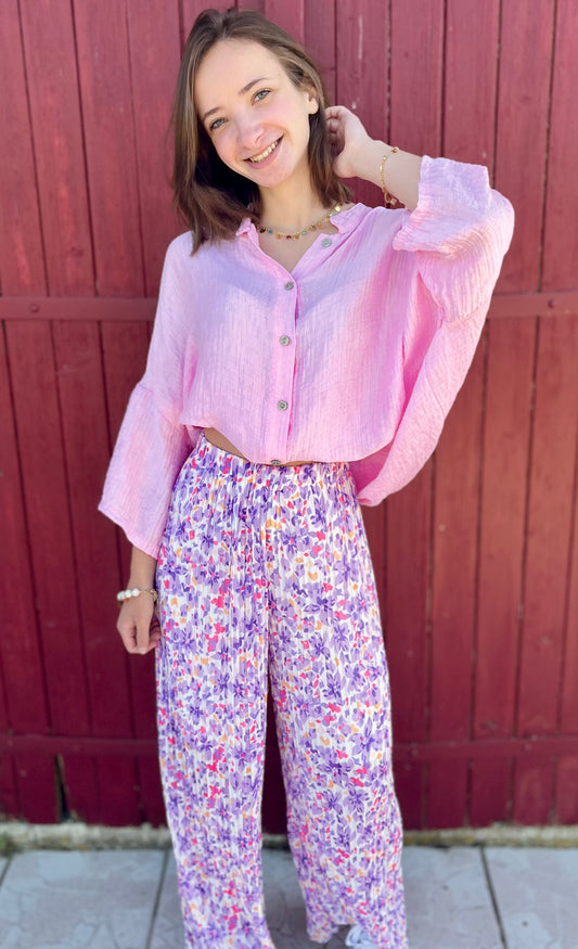 Pantalon plissé à motifs - lilas
