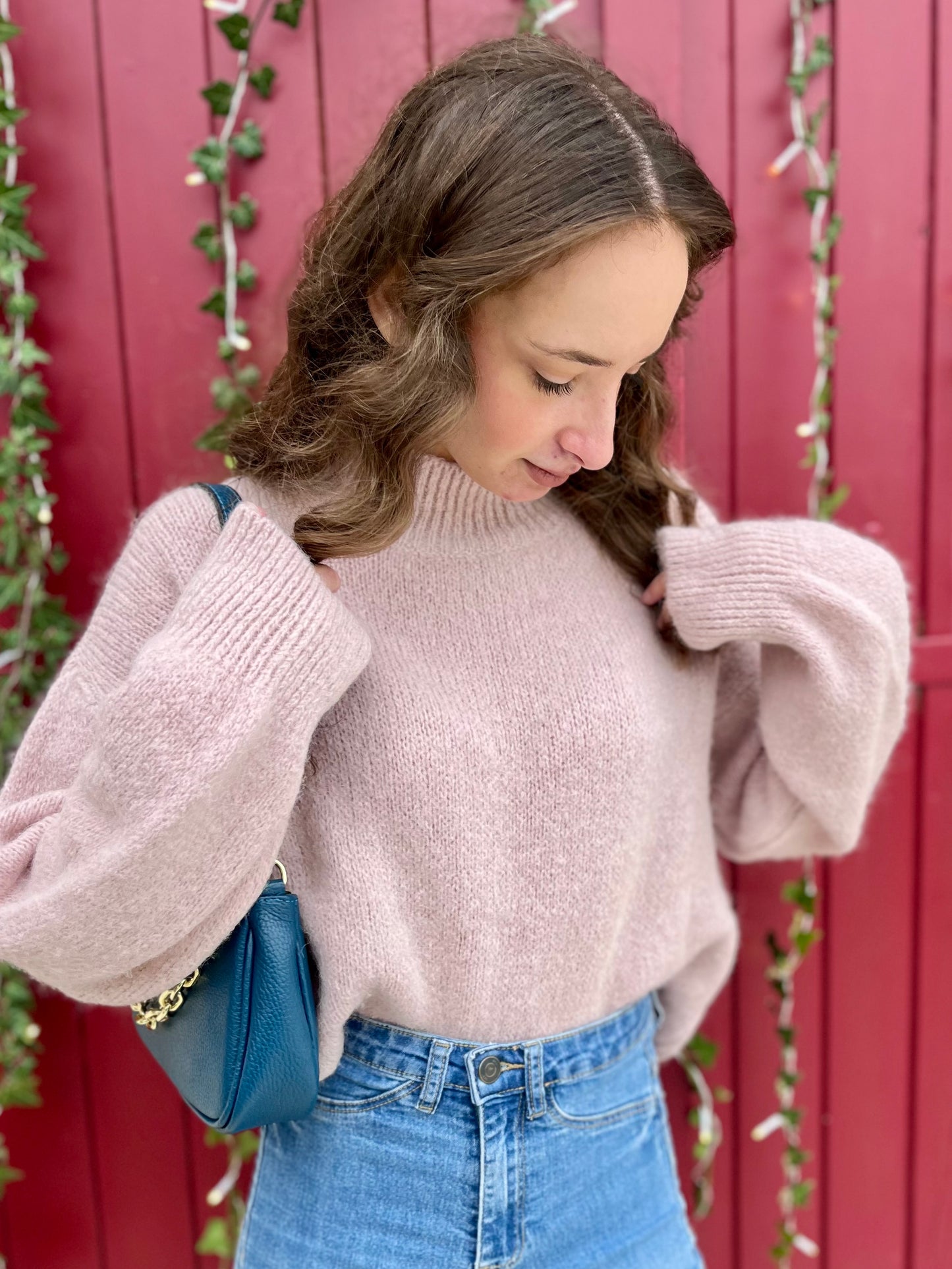 Pull col montant - vieux rose