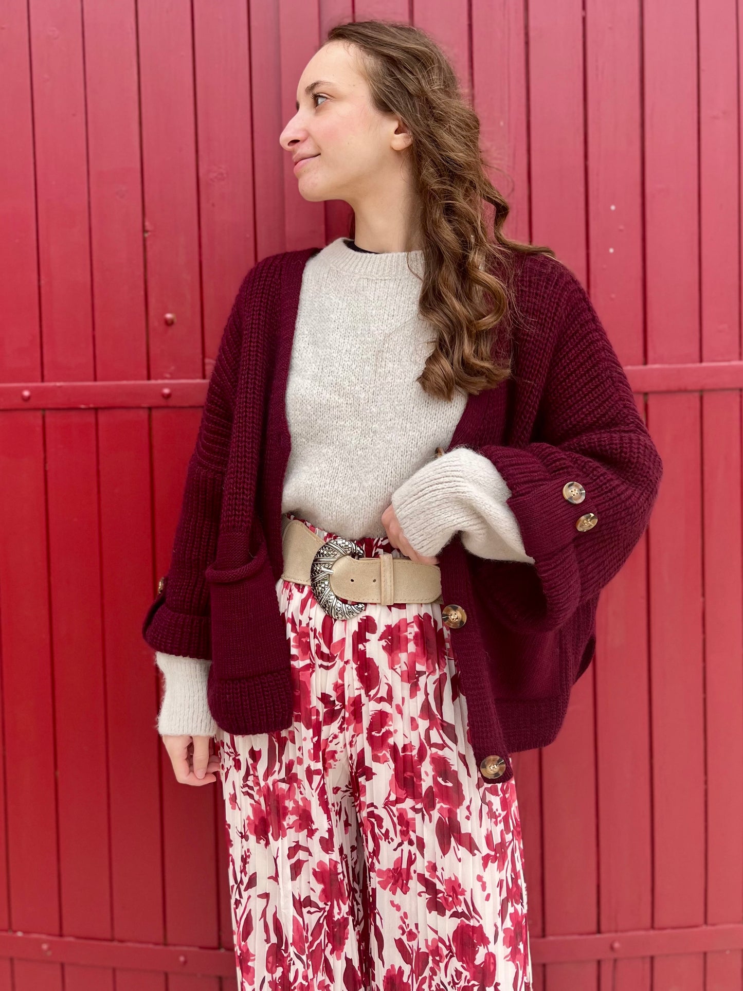 Pantalon plissé motifs - bordeaux