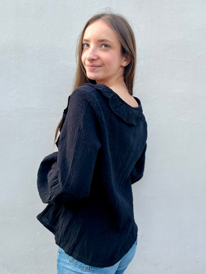 Blouse à noeud en coton - noir