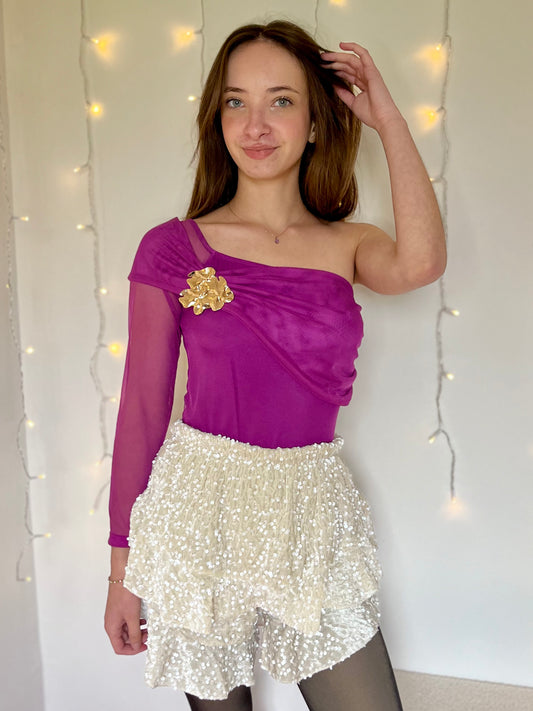 Jupe short à paillettes - beige