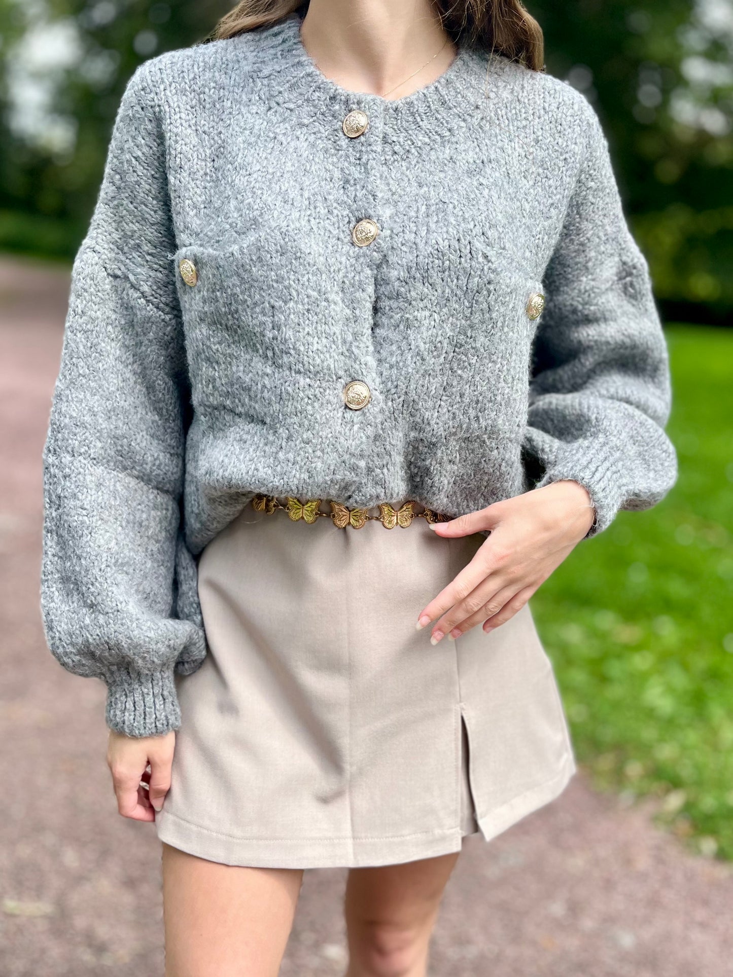 Gilet bouton doré - gris