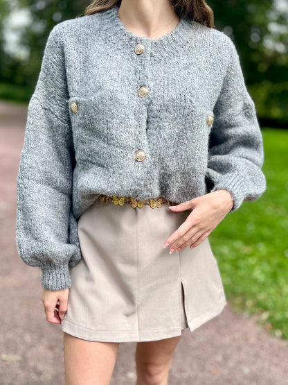 Gilet bouton doré - gris