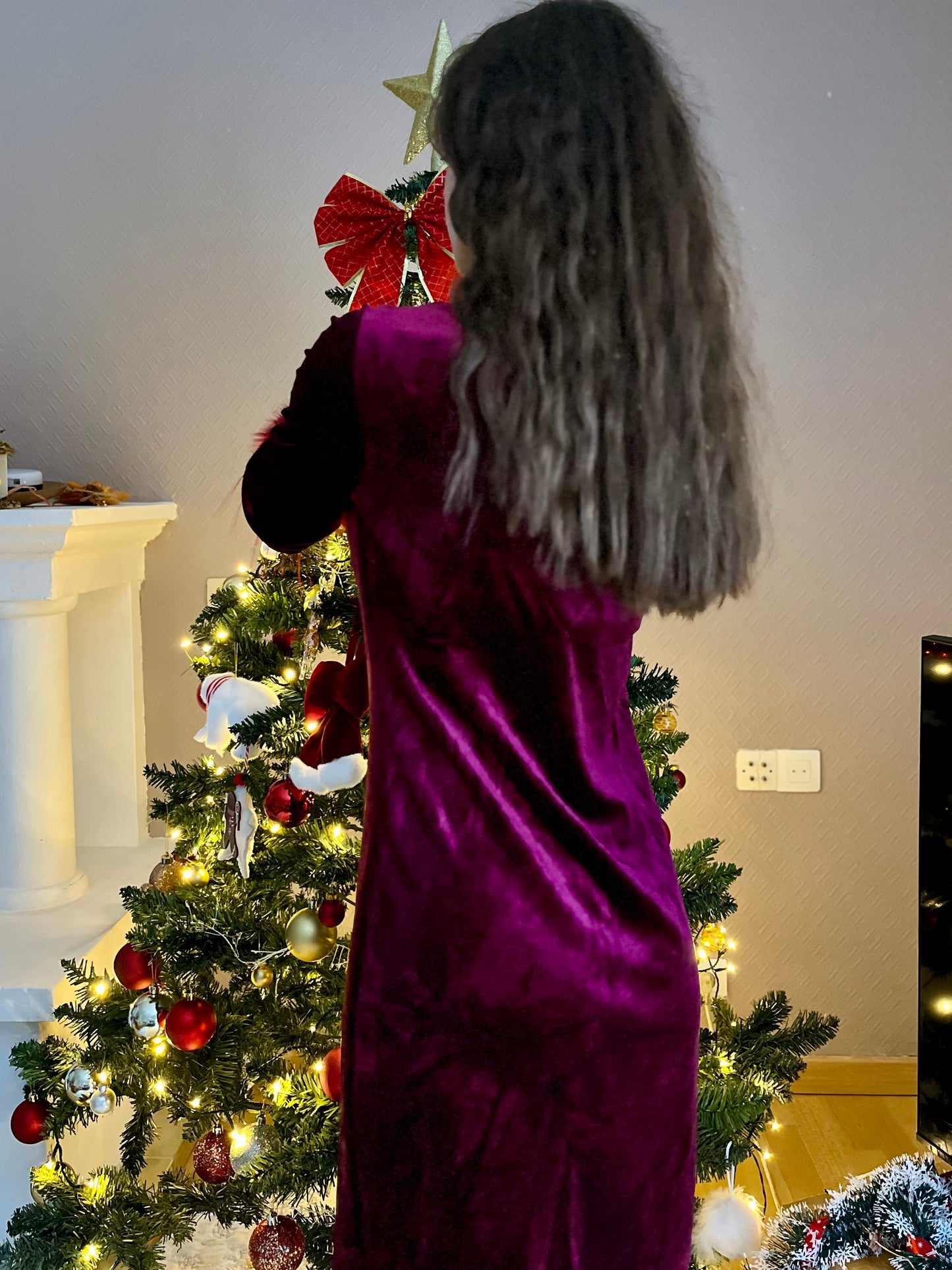 Robe en velours petite taille - bordeaux