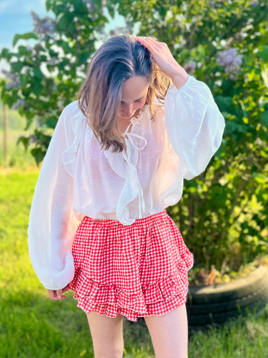 Jupe short motifs Vichy - rouge